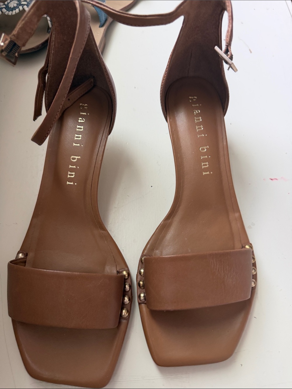 Gianni Bini Brown Leather Ankle-Strap Sandals